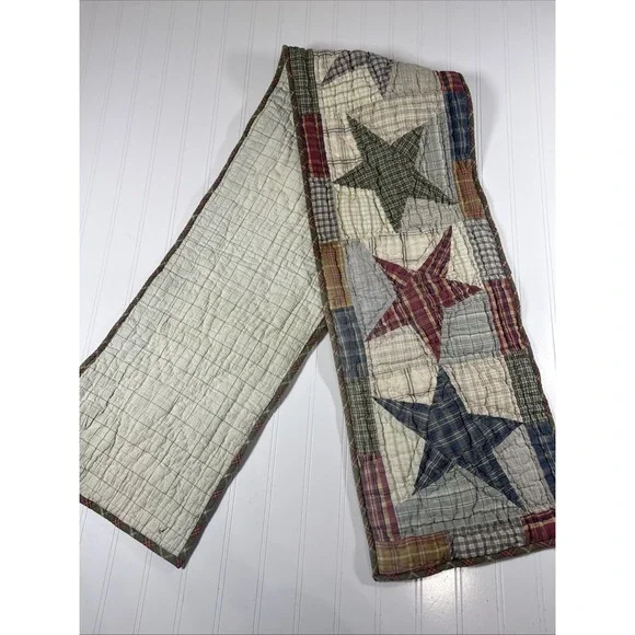 Star Quilt Table Runner Farmhouse Cotton Patchwork 11.5x64 Inches Primitive - Picture 4 of 4